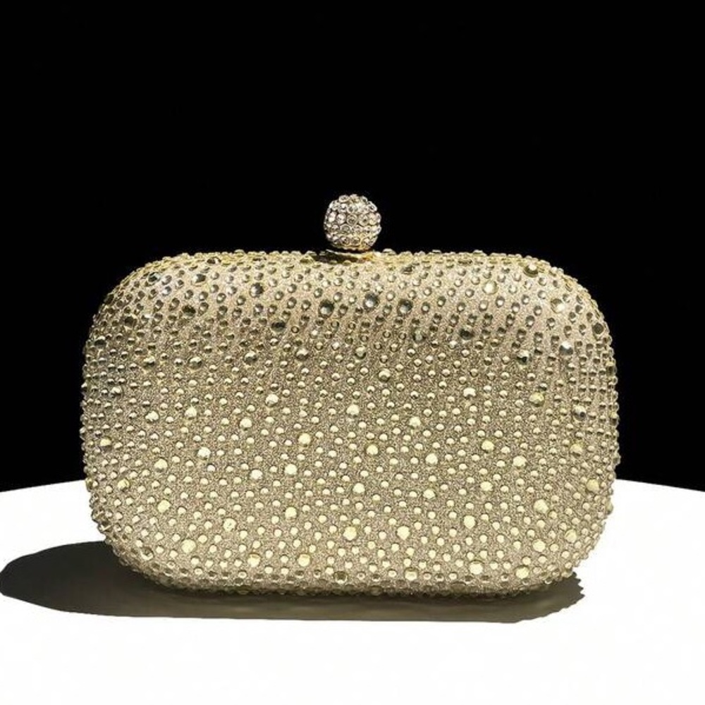 Elegant Gold Crystal Evening Clutch